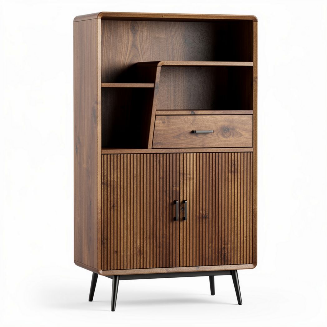 Bibliothèque en bois de pin brun avec tiroir et étagères 80 x 40 x 150cm