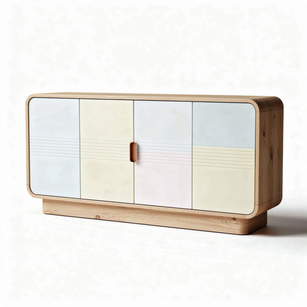 Buffet en bois avec portes en couleurs pastel dimensions 120 x 45 x 70cm