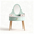 Coiffeuse en bois avec miroir ovale et tiroirs de rangement verte 80 x 40 x 75cm