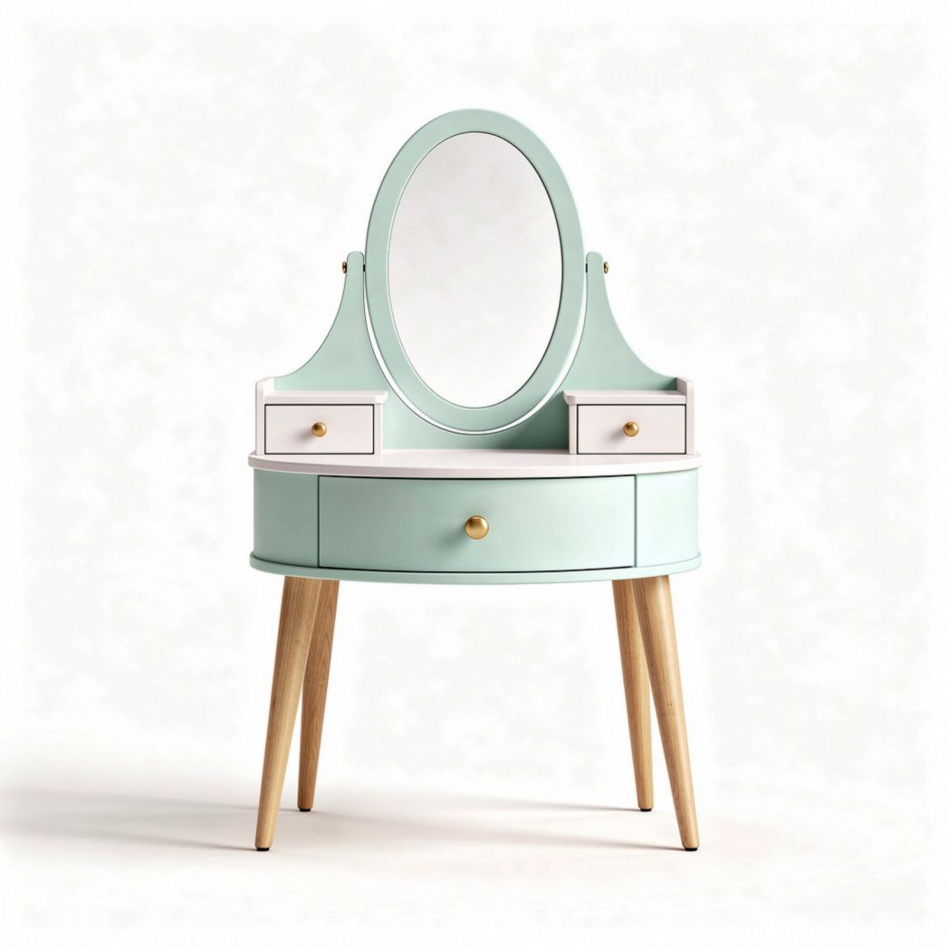 Coiffeuse en bois avec miroir ovale et tiroirs de rangement verte 80 x 40 x 75cm