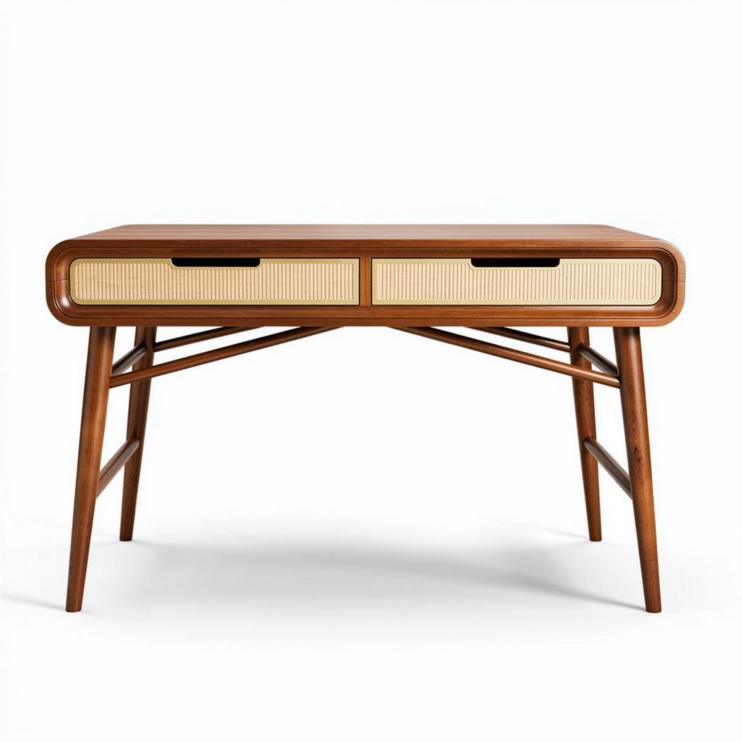 Bureau en bois massif couleur noyer 120 x 60 x 75cm avec tiroir