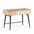 Table de bureau en bois de hêtre avec deux tiroirs et surface grise 100 x 50 x 75cm
