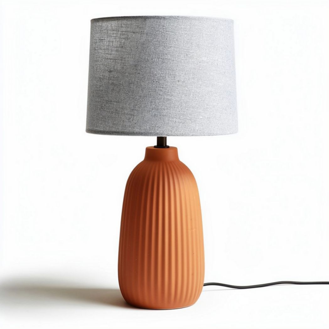 Lampe de table en céramique terracotta avec abat-jour en tissu gris 25 x 25 x 45cm