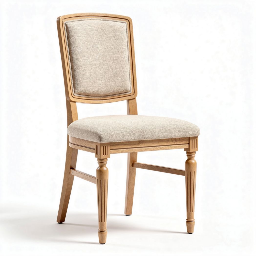 Chaise en bois clair avec tissu beige 45 x 45 x 90cm pour salle à manger
