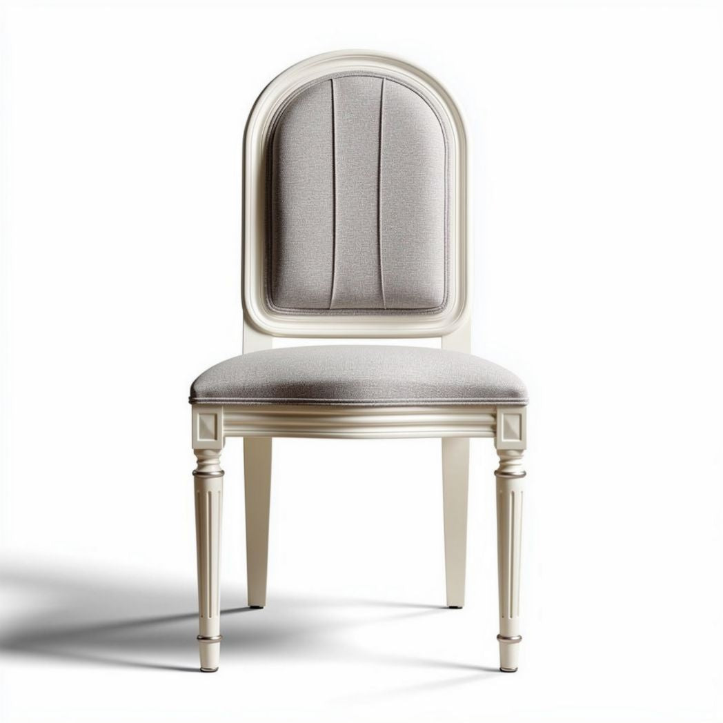 Chaise en tissu gris avec structure en bois blanc dimensions 45 x 45 x 100cm