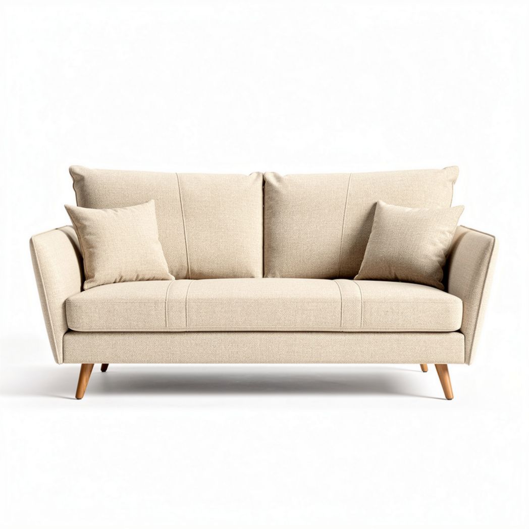 Canapé en tissu beige avec coussins dimensions 180 x 85 x 75cm