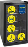 METRO Professional Réfrigérateur à boissons GPC1088, métal/verre, 43 x 49 x 83 cm, 88 L, réfrigération statique, noir(Noir/Transparent)