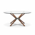 Table ronde en verre avec base en bois couleur naturelle 70 x 70 x 75cm