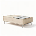 Table basse en bois clair de 120 x 60 x 40 cm avec rangement intégré