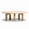 Table basse ovale en marbre beige dimensions 150 x 80 x 45cm avec pieds incurvés