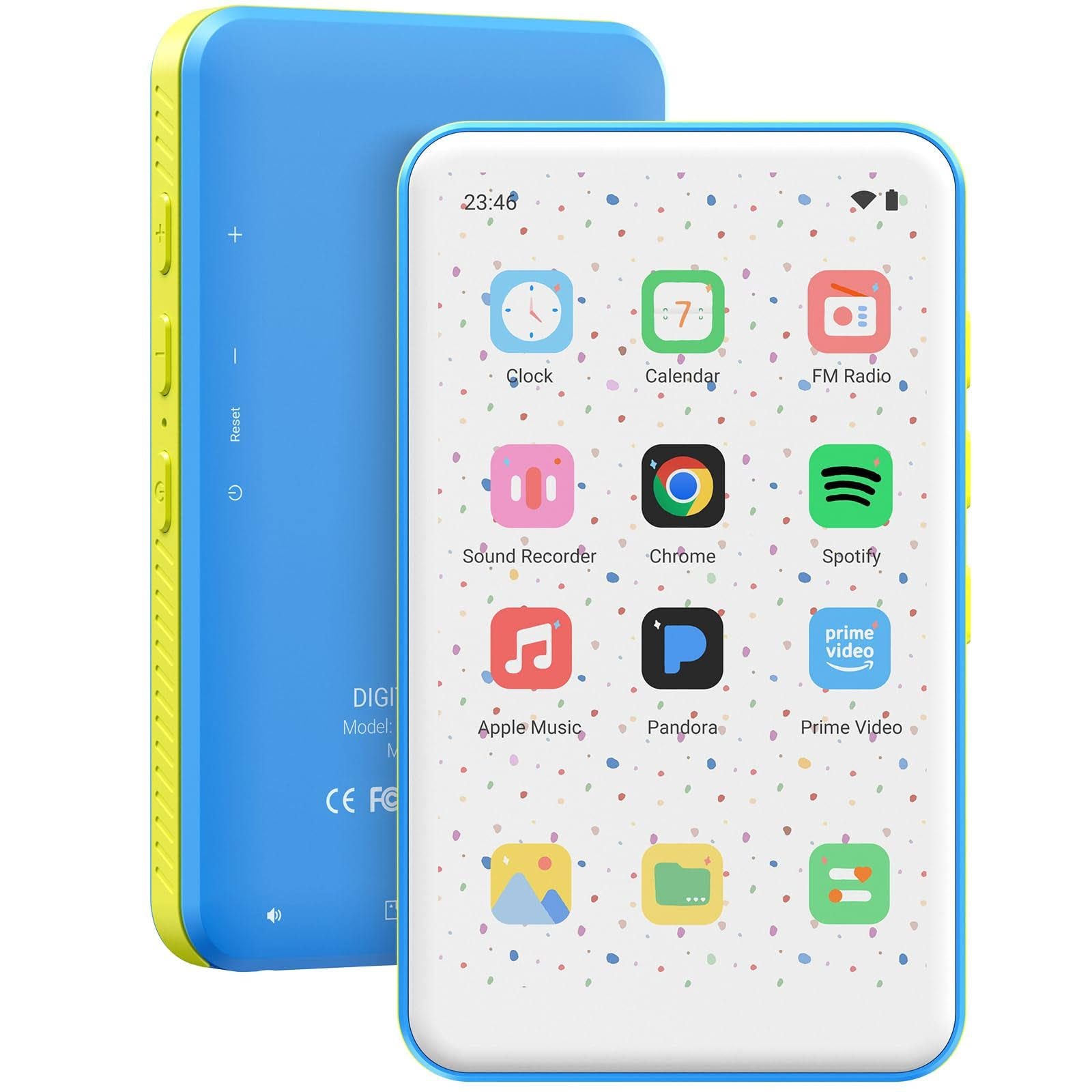 132GB MP3 Players with Bluetooth WiFi, Lecteur de Musique pour Enfants, 2000mAh MP4 Players with 4 Pouces Touchscreen, Android 13 OS Music Players(Bleu/Jaune)