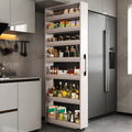 Modern Wooden Buffet Table with Open Shelves and Caster(Champagne/18L x 6W x 72H)